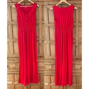 Esmara Women's Medium Red Maxi V-Neck Sleeveless Dress Flowy‎ Slits Viscose Long